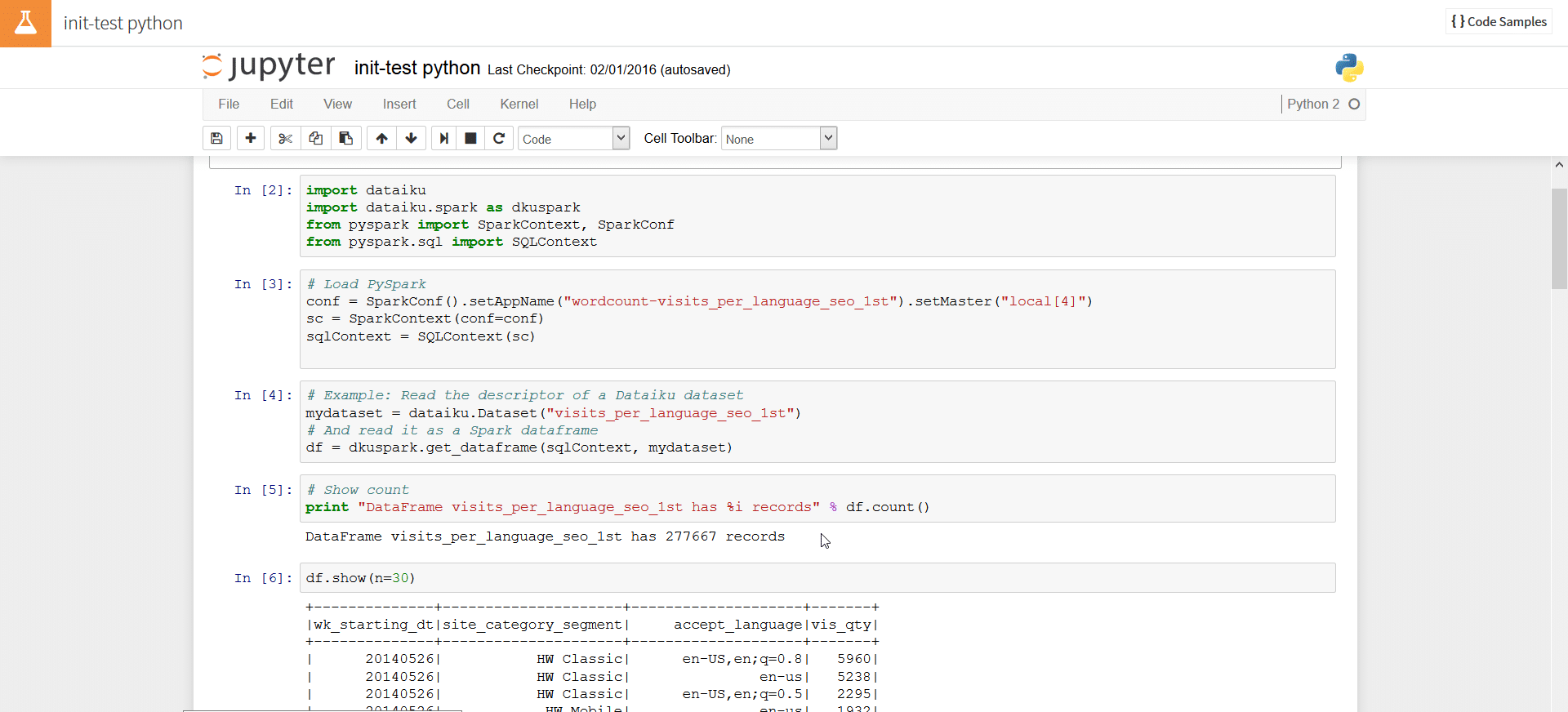 Using Python with the Spark Jupyter Notebook