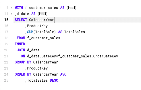 code snippet of SQL query for customer sales data analysis