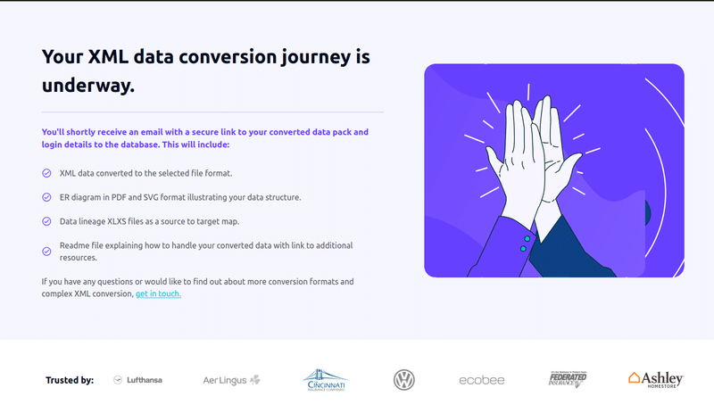 XML data conversion in progress, with details on file formats, diagrams, and a readme file