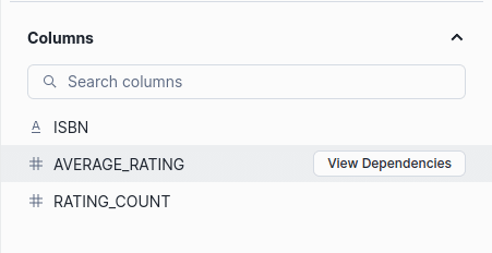 columns menu displaying ISBN average rating and rating count options