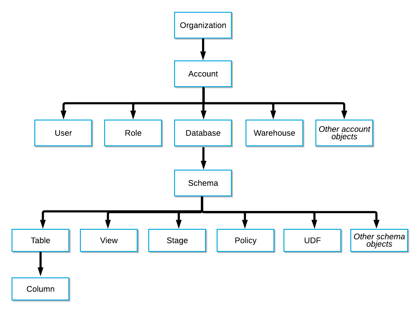 organization account structure with user role database schema elements