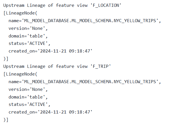 upstream lineage data for feature views F_LOCATION and F_TRIP