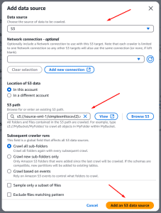 Add Amazon S3 data source for file crawling and management configuration