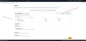 Amazon S3 upload interface showing XML file options and destination settings