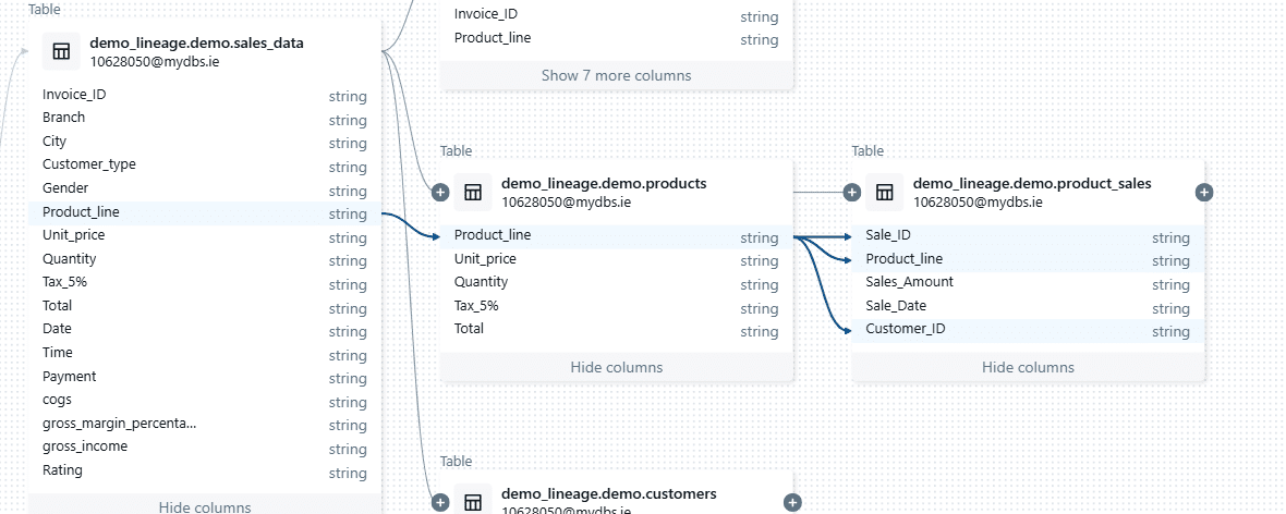 data lineage diagram showcasing sales data product sales and customers