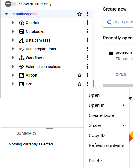 Data management interface with queries workflows and external connections options