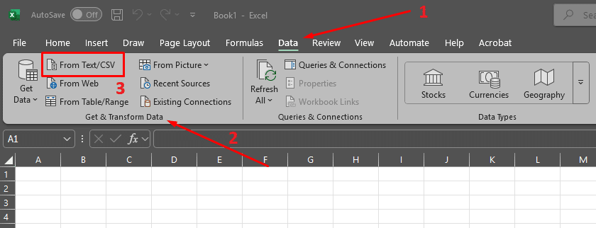 Excel data import menu showing key options for data transformation