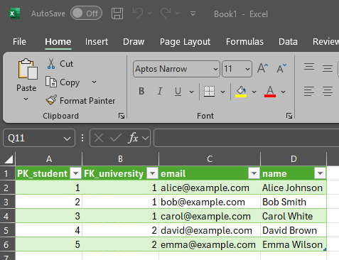 Excel spreadsheet displaying student data for efficient management