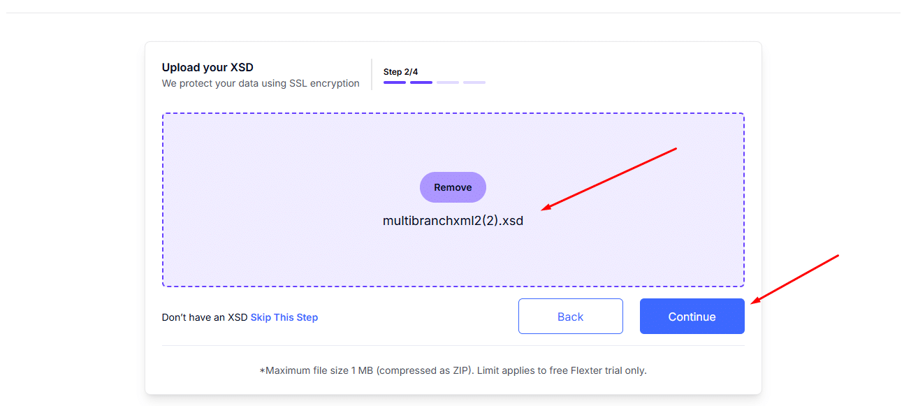 XSD file upload interface with SSL encryption for secure data protection